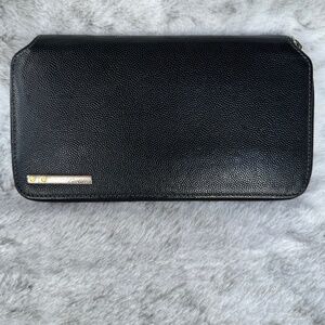 Cartier Santos Black Leather Zip Around Wallet P0077